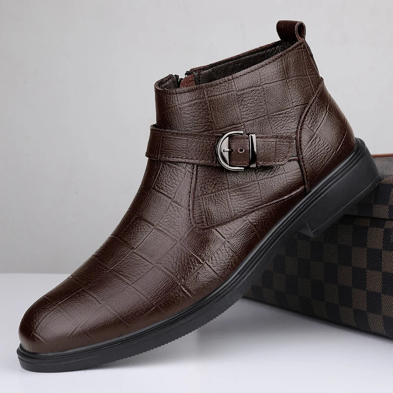 YEISNDOOCN Chelsea Boots Handgefertigtes Leder - Größe 42, Knöchelhoher Schaft, Flacher Absatz