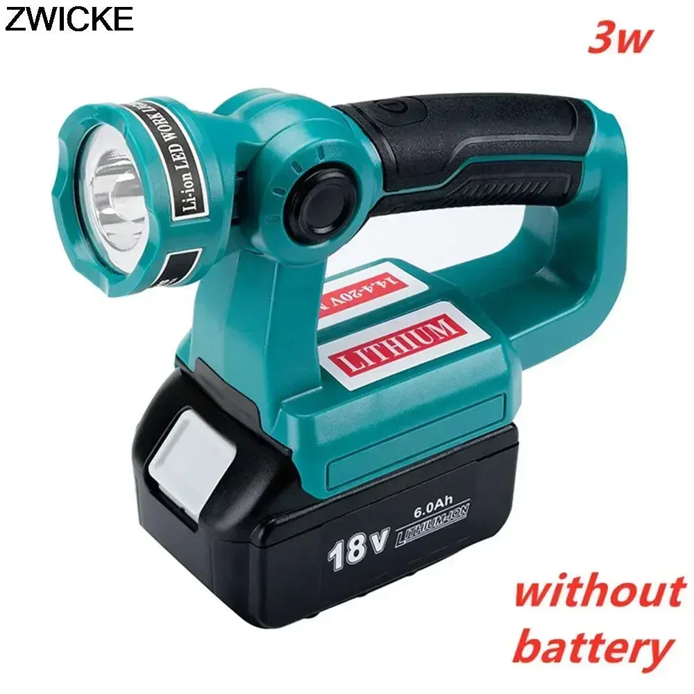 Work Light Portable Lighting Flashlight 14.4-18V Li-Ion Battery 12W for Makita Battery and Charger with USB Port for Outdoor Use