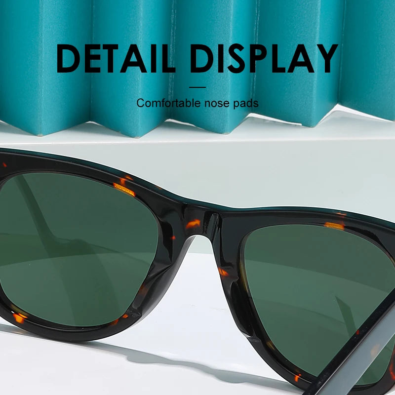 ROGBAE Trendige Sonnenbrille Herren Klassiker Glas Linse Acetat Sonnen Brille R2140 Luxus Marke Nieten Design Schutzbrille Damen Sonnenbrille