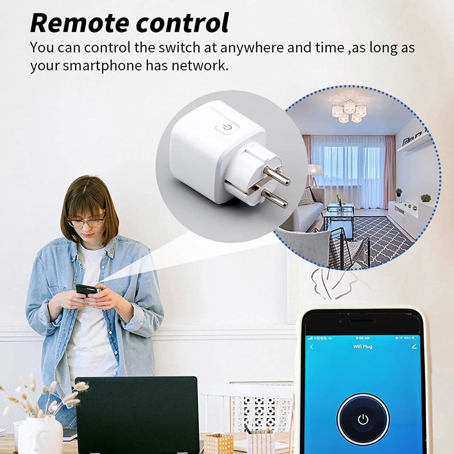 Tuya 16A/20A Smart Plug WiFi - 85–220V EU Steckdose, Kompakt Bauform