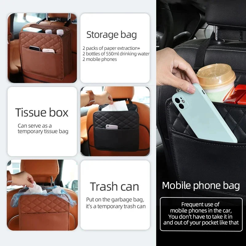 Multifunktional Auto Sitz Aufbewahrung Tasche 2025 - Leder Aufbewahrung Tasche Müll Tasche - Geeignet Meiste Auto Modelle