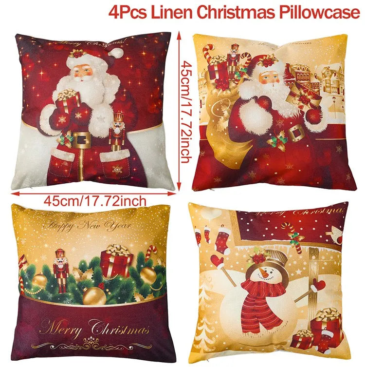 4pcs Christmas Cushion Cover Pillowcase Merry Christmas Decoration Linen Pillow Cases Home 2025 Xmas Gifts Pillow Covers 2026