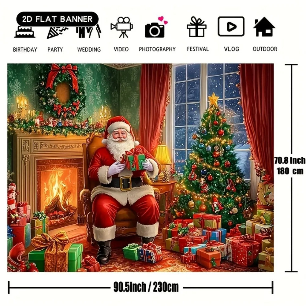 VIKAMA Christmas Tapestry Santa Claus Living Room Decorative Painting Banner Holiday Home & Office Wall Hanging