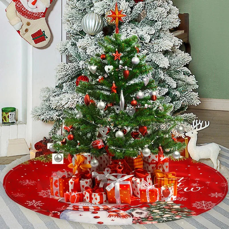 60x60CM Santa Claus Snowman Merry Christmas Tree Skirt Round Xmas Tree Rugs Skirts Household Mats Carpet Home Party Decoration