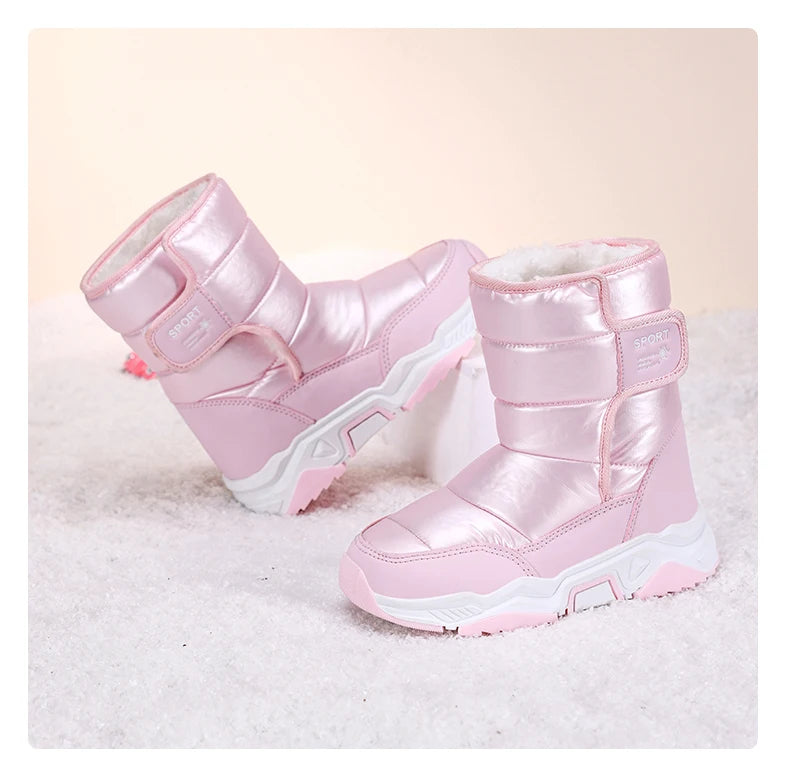 Neue Kinder Schnee Stiefel Winter High-top Warme Baumwolle Schuhe für Kinder Jungen Mädchen Warme Plüsch Futter Stiefeletten anti-skid Wasserdicht