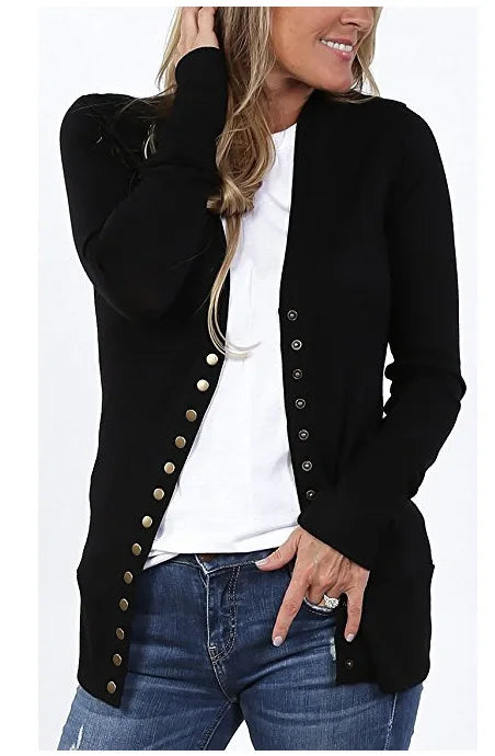 Allukasa Strickjacke V-Ausschnitt - S-2XL Polyester Damen