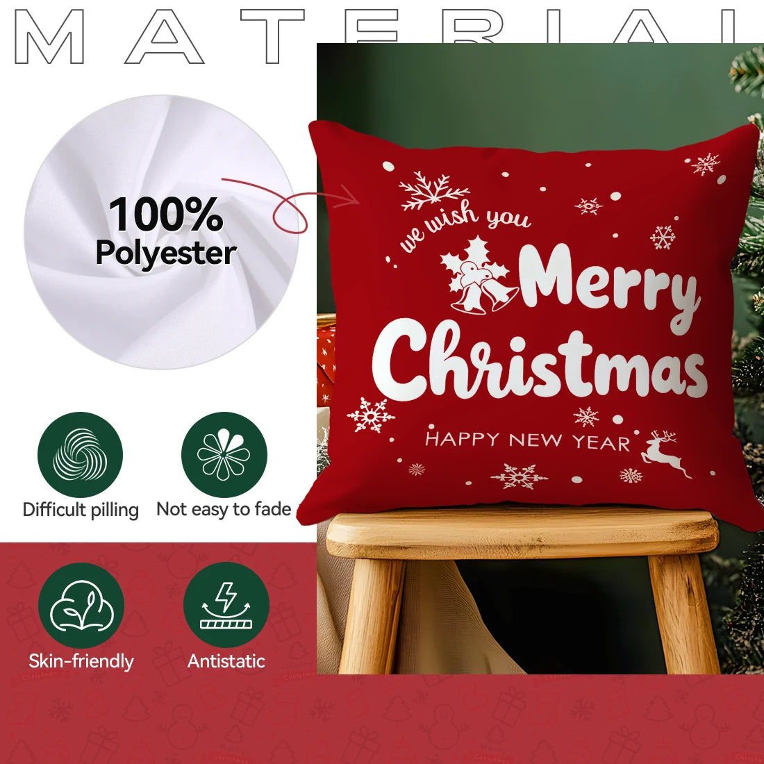 Red Christmas Decoration Pillowcase Printed Polyester 40/45/50cm Throw Pillowcover Decorative Sofa Cushion Pillowslip Home Decor