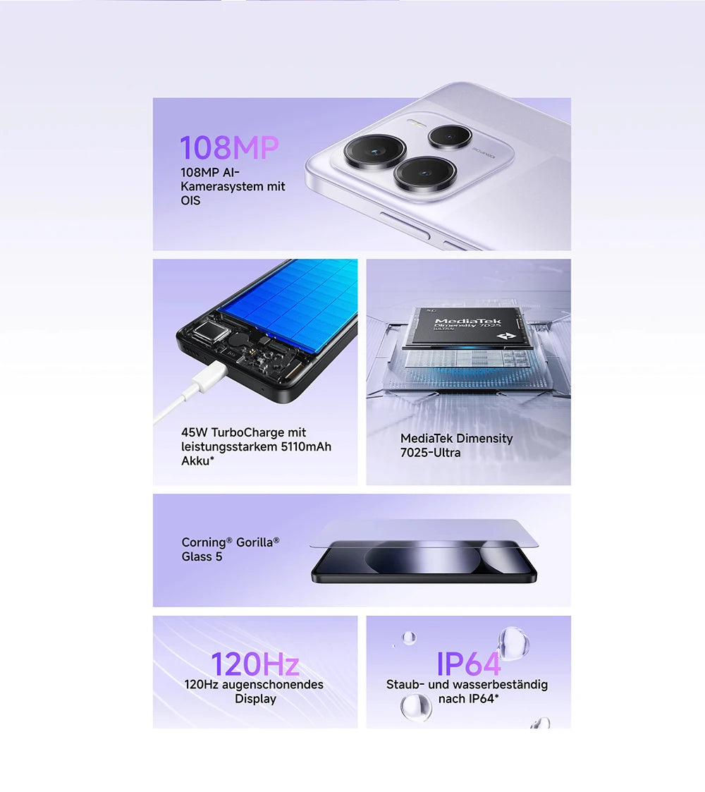 Xiaomi Redmi Note 14 5G 108MP Kamera - 5110 mAh Akku, 45 W Turbo-Ladung