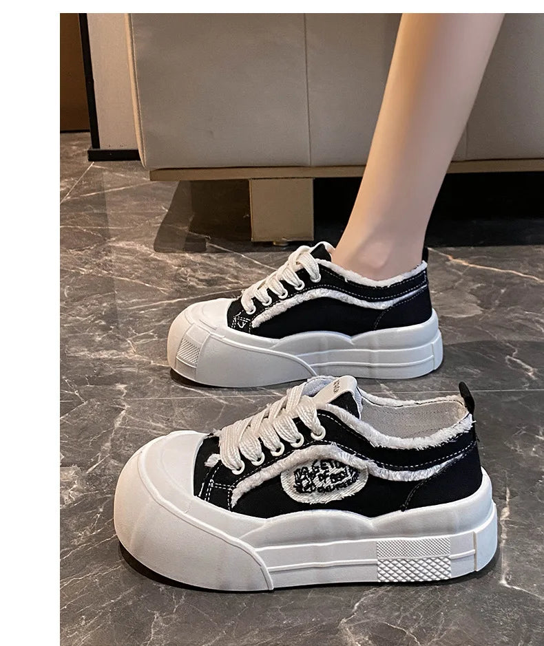 Womens Platform Sneakers White Tennis Shoes Woman Casual Low Top Fashion Chunky Canvas Sneakers 2025 New Spring Summer Trainers