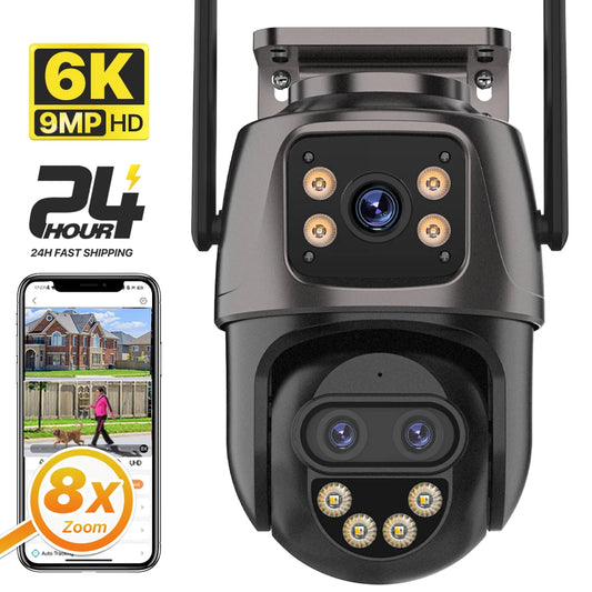 Dreilinsen-PTZ-IP-Kamera 6K HD Outdoor 8x Zoom WiFi Sicherheitskamera 4K 8MP Dual Screen Auto Tracking Wireless Video CCTV iCsee