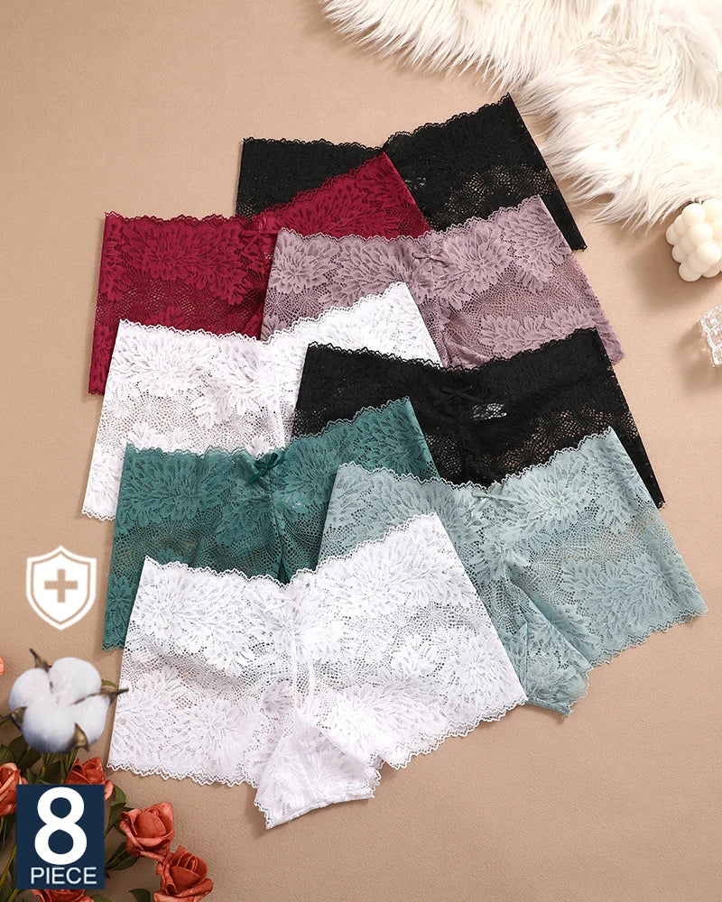 FINETOO 8Stk Frauen Blumen Spitze Höschen Hohe Taille Brief Sexy Lingerie Höschen Brasilianische Unterhosen Femme Unterwäsche Bikini Intim