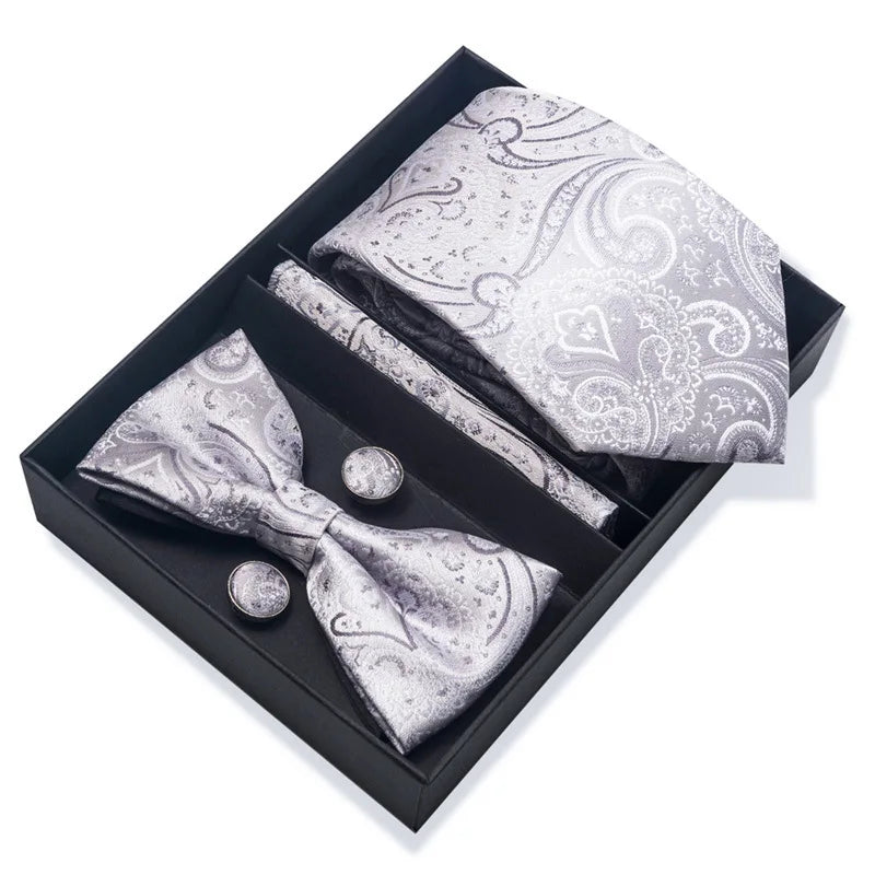 Men's Tie Pin cuff square bow Tie with pocket square cufflinks Set Paisley Men's Business Wedding Suit Accessories 6-piece set