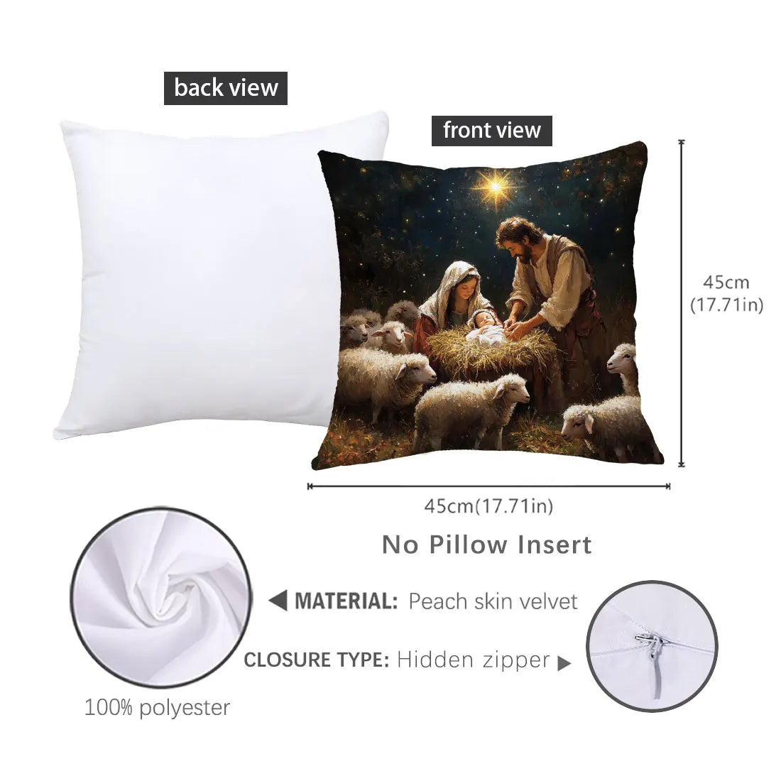 4/1PCS Christmas Throw Pillow Cover with Jesus Birth Design,45x45cm Soft Comfortable,forLiving Room SofasBedroom Christmas Decor