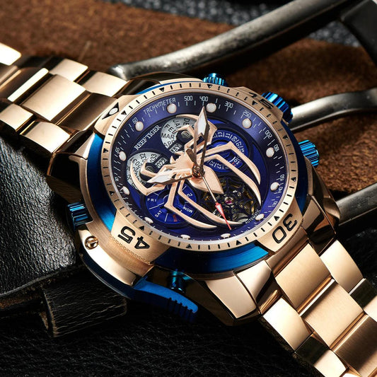 REEF TIGER design sport automatic watch spider dial