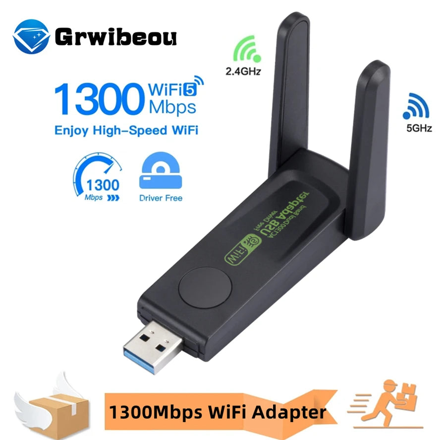 GRWIBEOU 1300Mbps USB WiFi Adapter Dualband - 2.4/5GHz USB