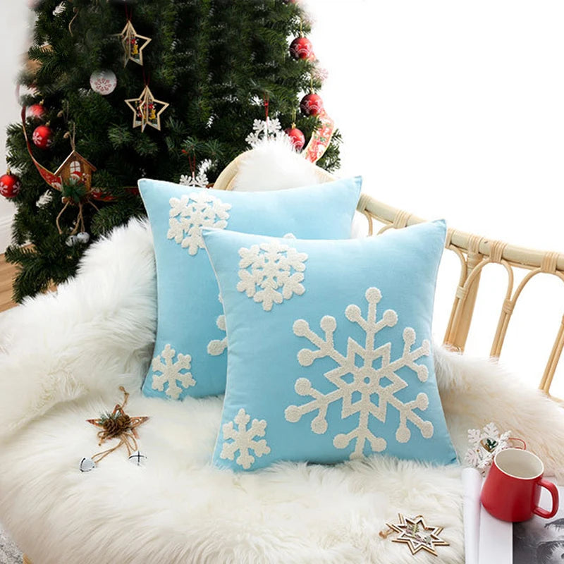 Christmas Style Big Snowflake Throw Pillow Case 45x45cm Canves Wool Embroidery Cushion Cover For Noel Party Home Decoration