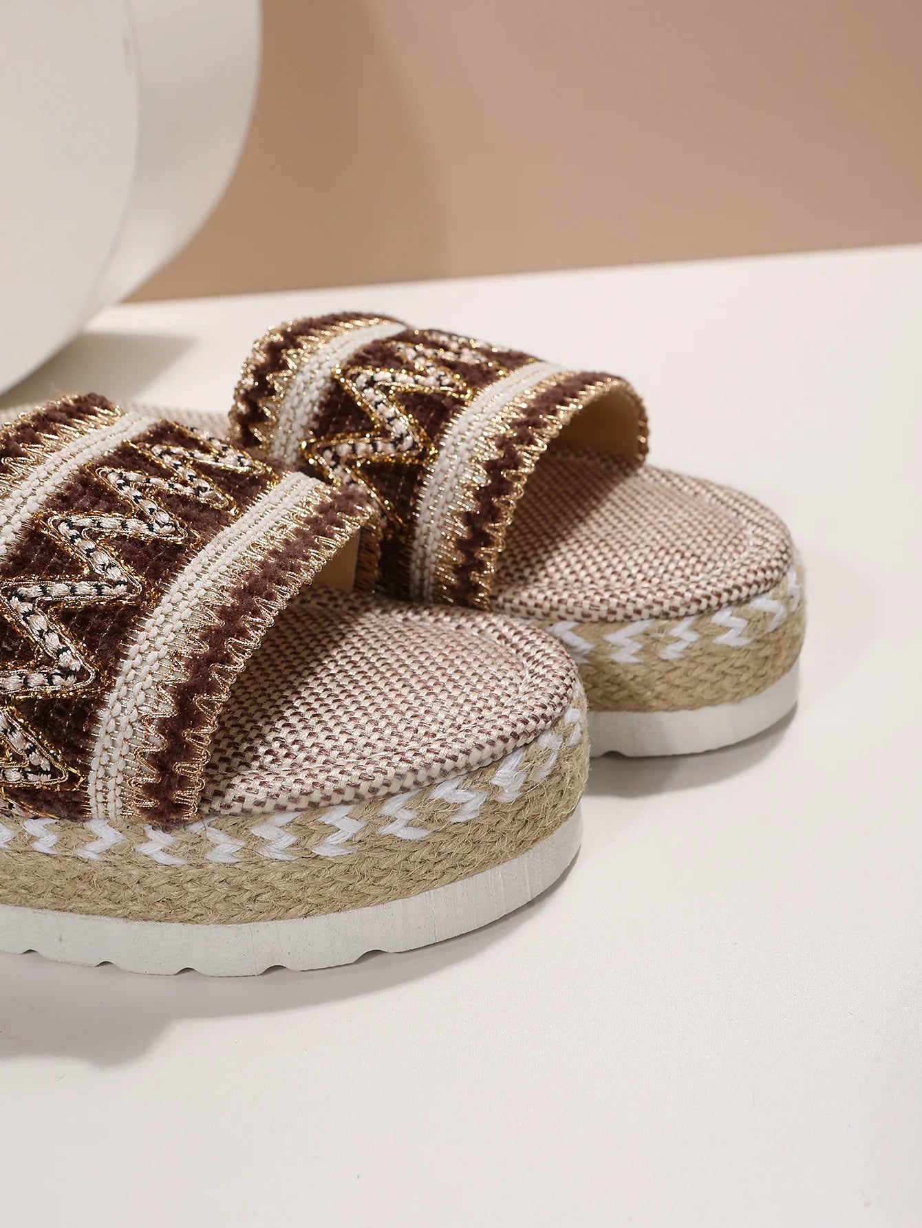 Gewebte Damen Pantoletten Platform - Sommer Schuhe für Damen 2025 Neu - Strand Casual Absatz Sandalen Bohemian Handgemacht Espadrilles