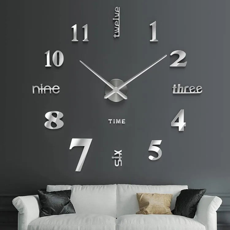 Combination 3D Spiegeluhr - Groß Selbstklebend Rahmenlos