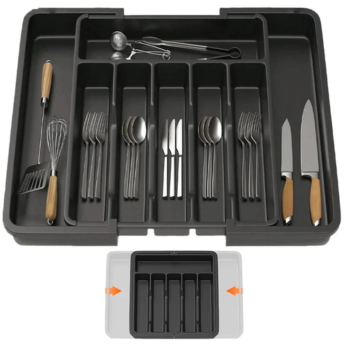 Verbessertes erweiterbares Besteck-Schubladentablett | Küchenutensilien-Organizer mit 6–8 Fächern | Besteck-Aufbewahrungsbox für Messer, Gabel, Löffel