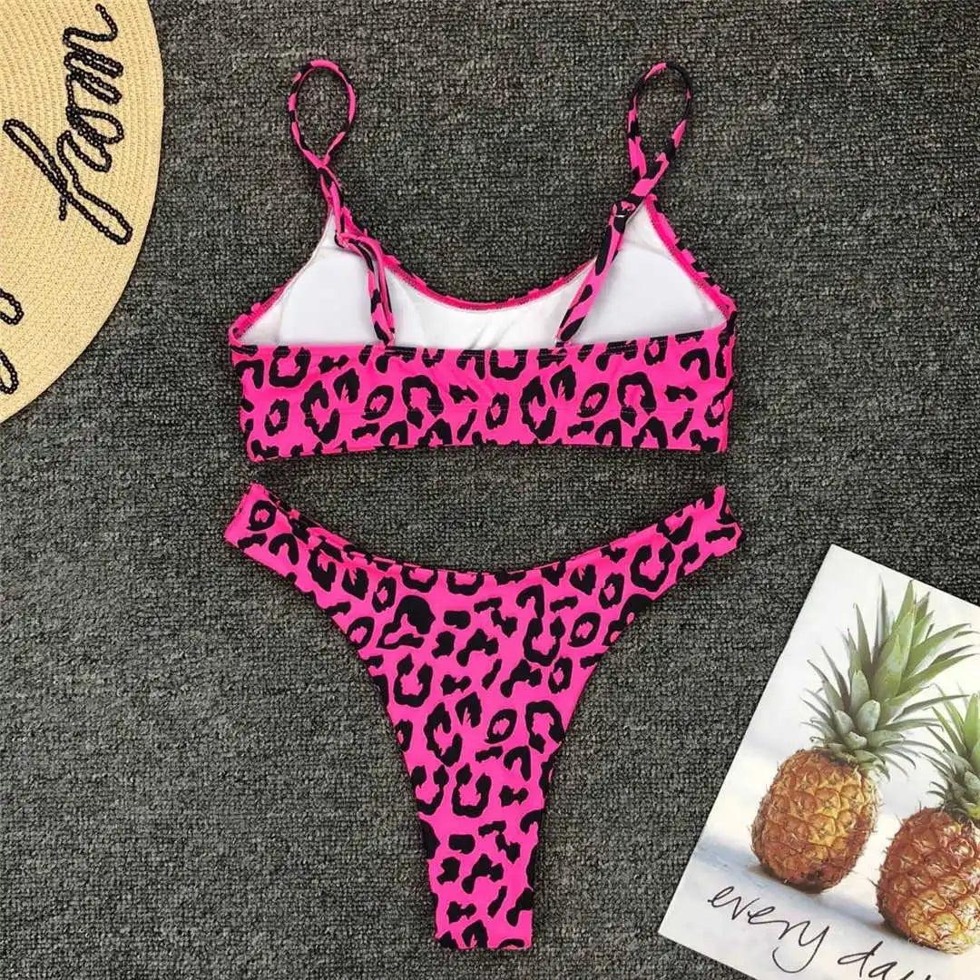 14 Farben S-XL Elegant Leopard Bikini: Varleinsar Wire-Free Low Waist Brasilianischer - Zweiteilig Beach Style Polsterung Leopard-Muster