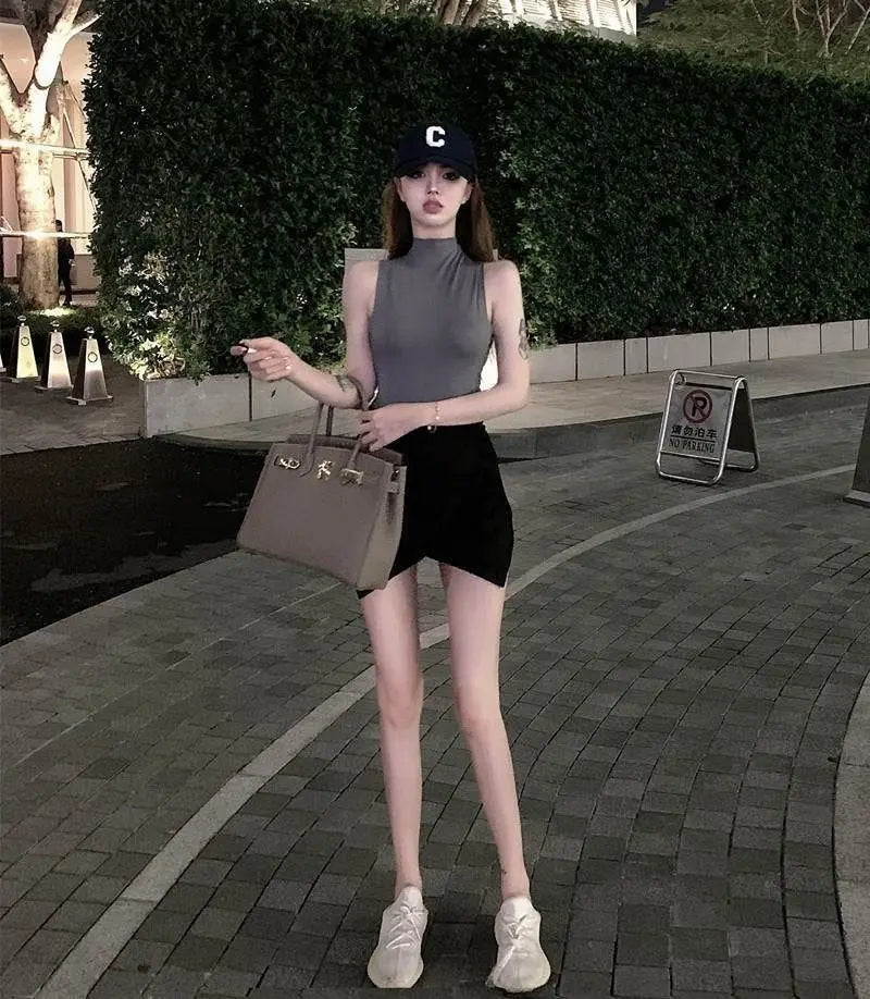 Sexy Tank Top Solid Halter Crop Tops Women Summer Camis Turtleneck Camisole Fashion Casual Tube Female Sleeveless Cropped Vest