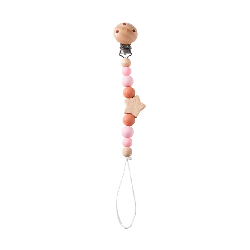Baby Pacifier Chain Star Customizable Beads Wooden Pacifier Clips BPA Free Handmade Holder Chain Infant Nursing Teether Chain
