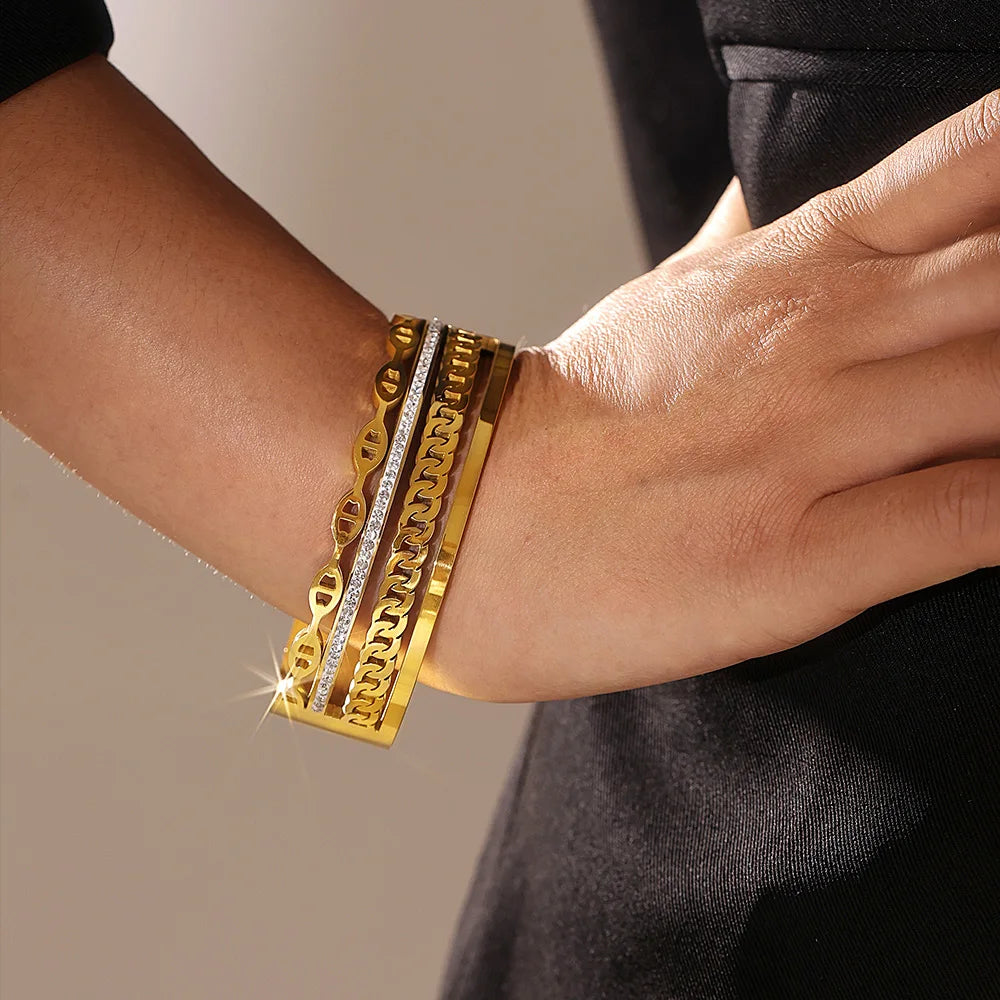 Liora Luxus Breite Armreifen 2025 - Frauen 316L Edelstahl Armband - Strass Armband Schwer Wasserdicht Fashion Schmuck