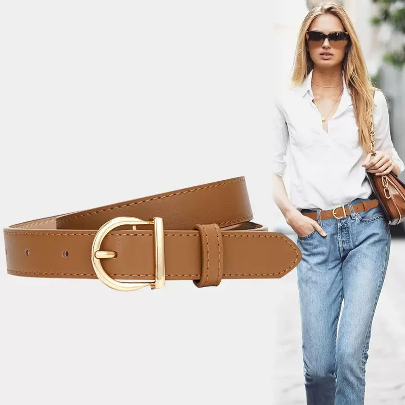 Leather Women Belts New PU Simple Metal Buckle Belt Girls Dress Jean Pants Waistband Belts for Lady Luxury Designer Brand 2023