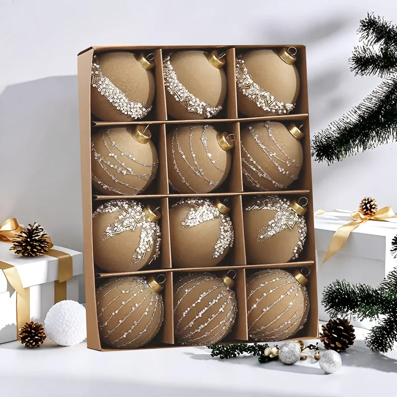 DecorLine Kugeln Flockiert - 12 Stück Groß Kunststoff