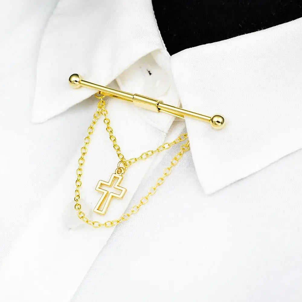 Herren Kragen Pin Krawatte Clip 2025 - Bar Kreuz Quaste Kette Hemd Kragen Pin - Hochzeit Geschenk Anzug Brosche Revers Pin Kleidung Accessories