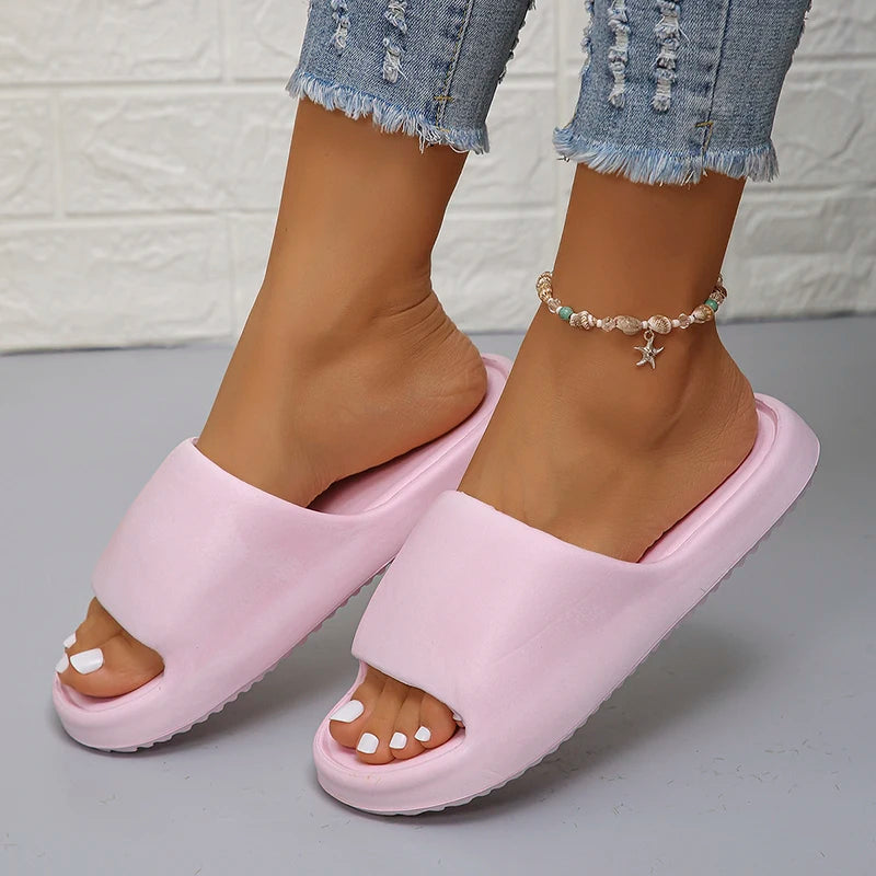 Lucyever 2024 Weich Sohle Eva Hausschuhe für Frauen Leichtgewicht Rutschfest Heim Hausschuhe Frau Sommer Dick Plattform Strand Flip Flops
