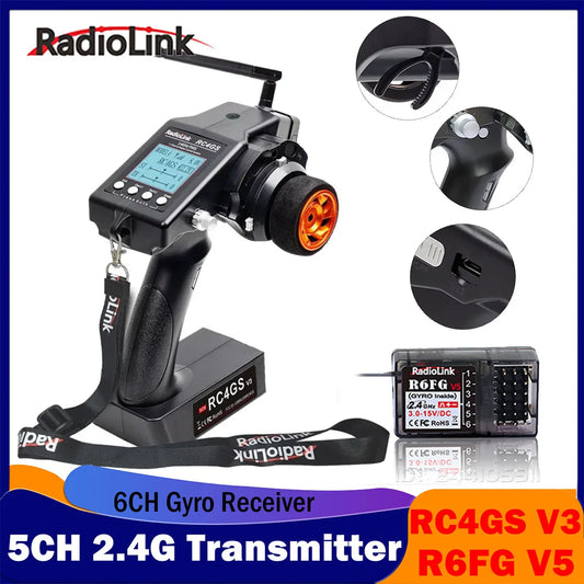 RadioLink RC4GS V3 5CH Transmitter 2.4G Remote Controller + R6FG Gyro 6CH Receiver Radio System for RC Car Boat Model Toy Robot