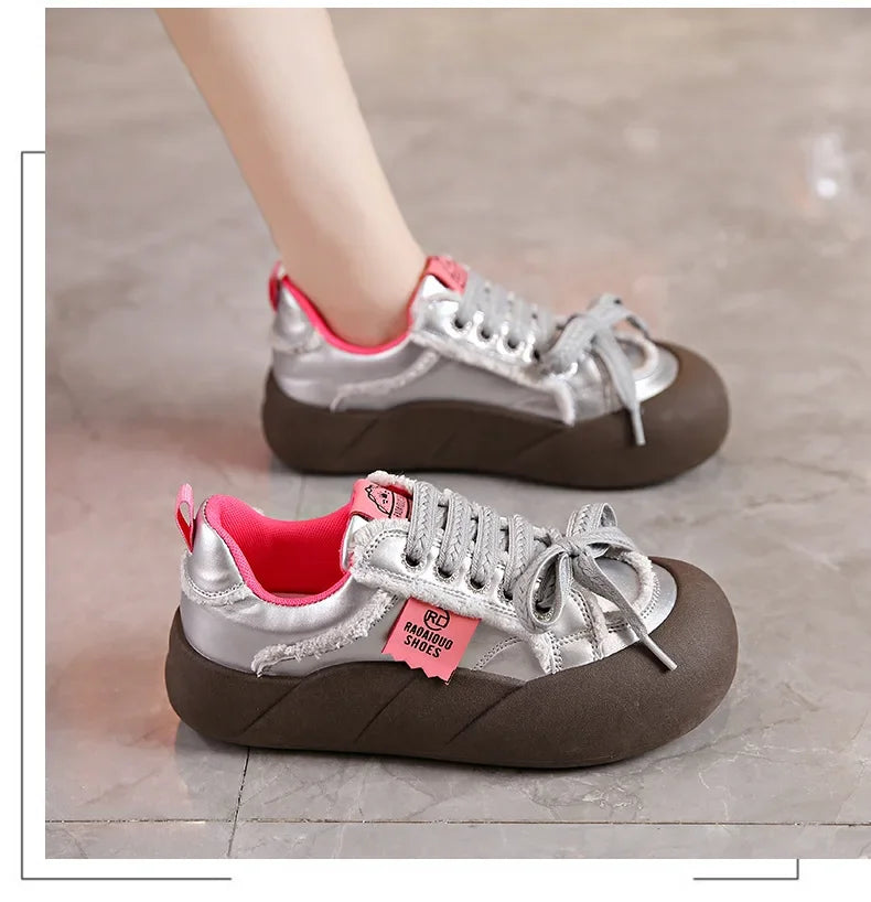 Women Flat New Wave Platform Sneakers Female Autumn New Round Toe Mixed Colors Women Casual Shoes Comfortable Breathable Loafers