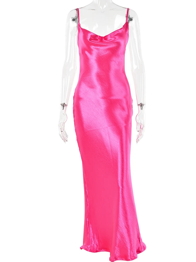 JULISSA MO Elegant Spaghetti Kleid - Rückenfrei Satin Maxi