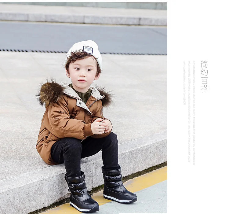 Kinder-Schneestiefel, 2025, Herbst-Winter-Wolle, warm halten, Kinderstiefel, Marke, modisch, wasserdicht, rutschfest, Baumwollschuhe für Mädchen und Jungen