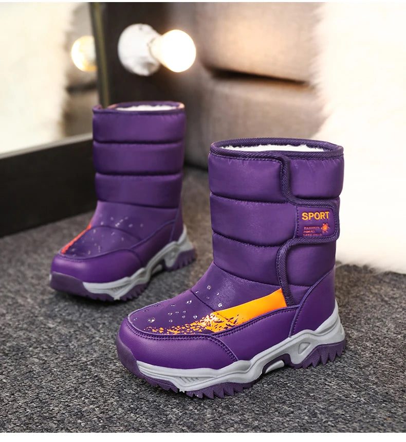 Kinder Winter Stiefel 2025 - Warme Leder Boots Jungen Mädchen - Rutschfest Gefüttert Pink Lila - Mode Winterschuhe