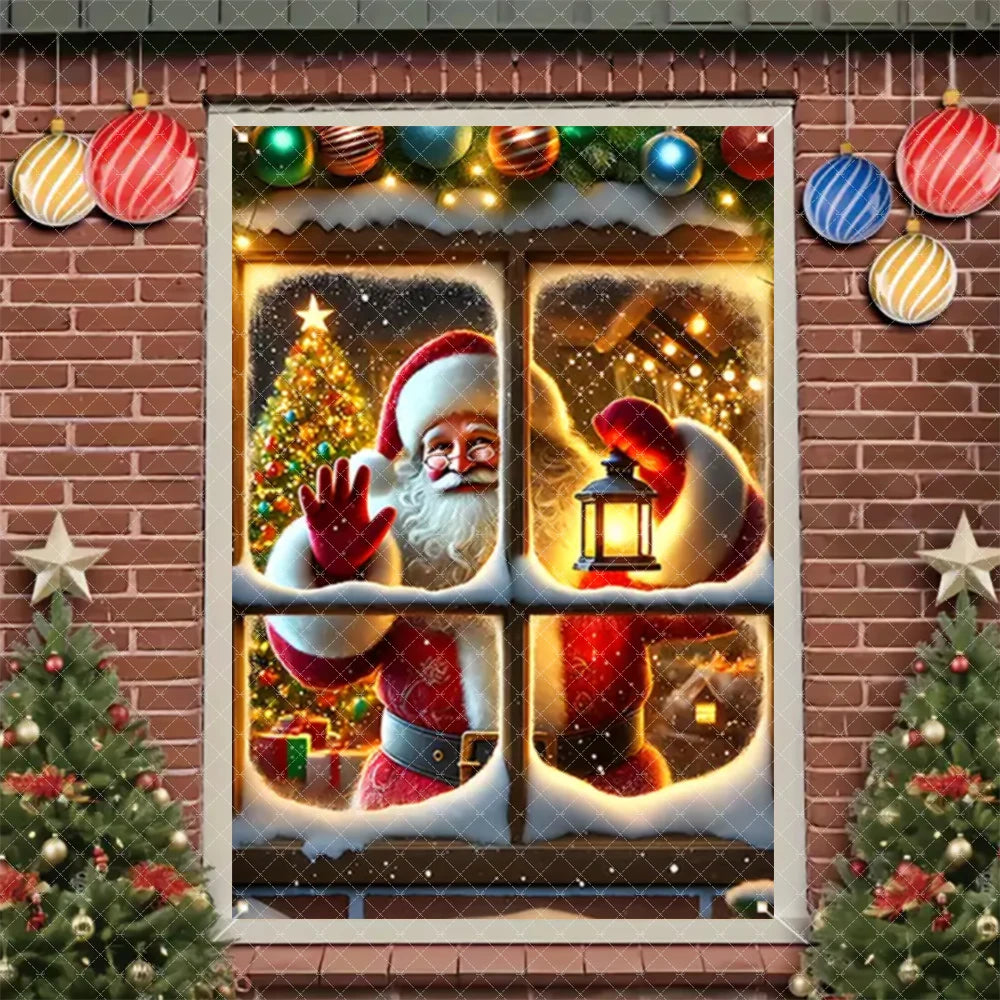 Merry Christmas Door Banner Santa Claus Window Hanging Christmas Tree Snowman Backdrop Cute Elf Room Supplies Party Decorations