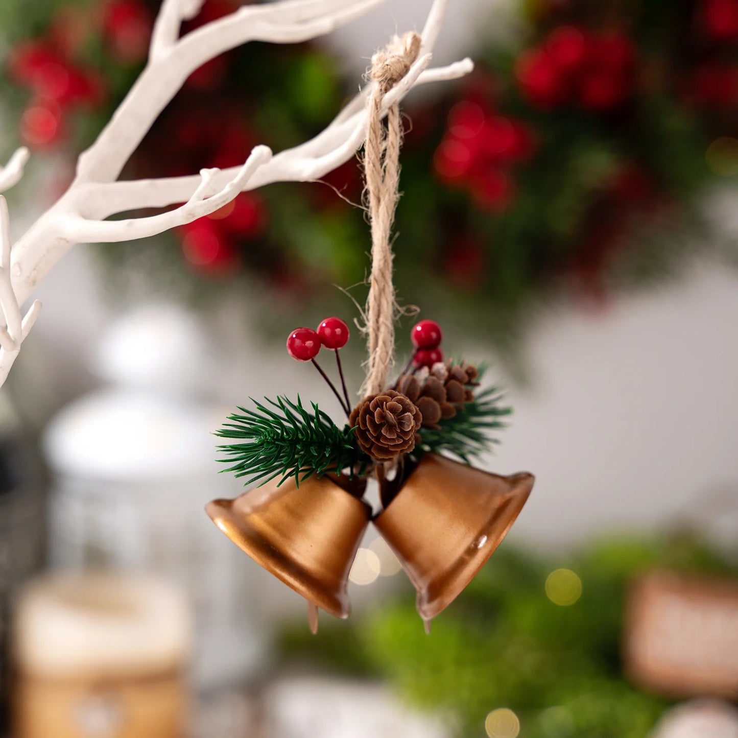 Weihnachts-Jingle-Glocken-Anhänger, doppelte Glocke mit Kiefernbaum-Ornamenten zum Aufhängen an der Tür, Weihnachtsbaum, Weihnachtsfeier-Geschenkdekorationen