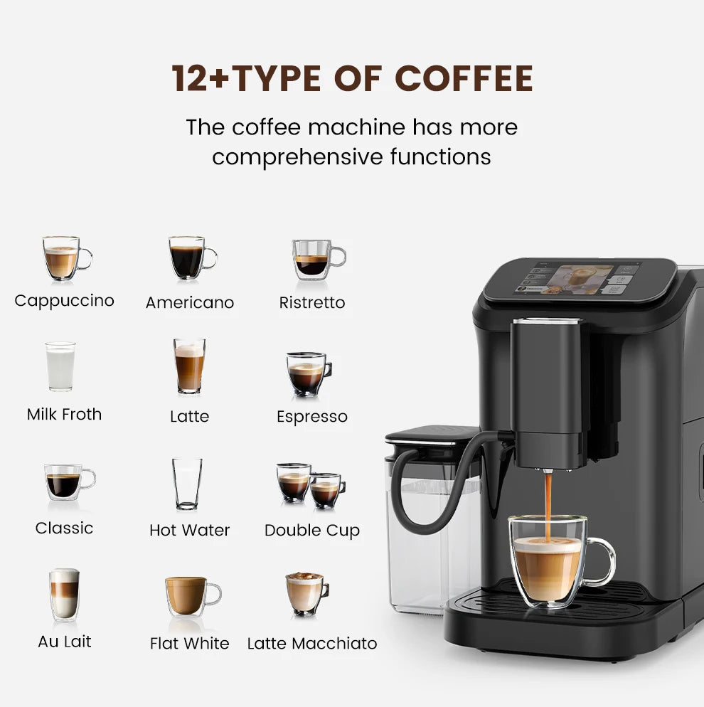 Mcilpoog WS-D5  Automatic Coffee Machine - Smart Wi-Fi , 12 Coffee Varieties, Touchscreen & Built-In Frother/1.5L Tank for Home
