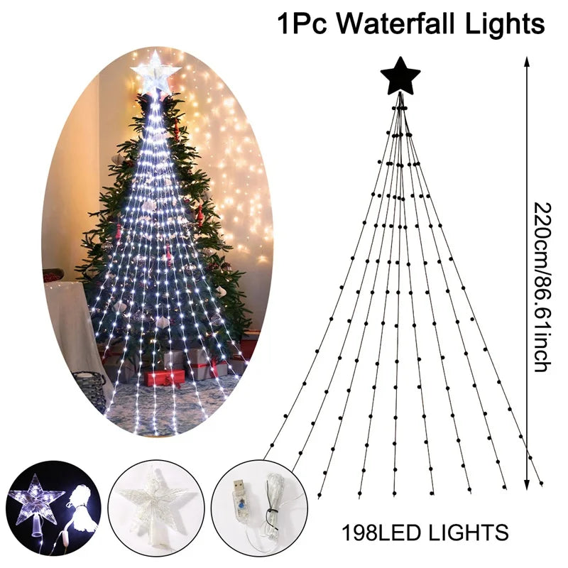 Choice XD2409 Weihnachtsstern Wasserfall-Lichterkette - 198 LEDs 2,2m