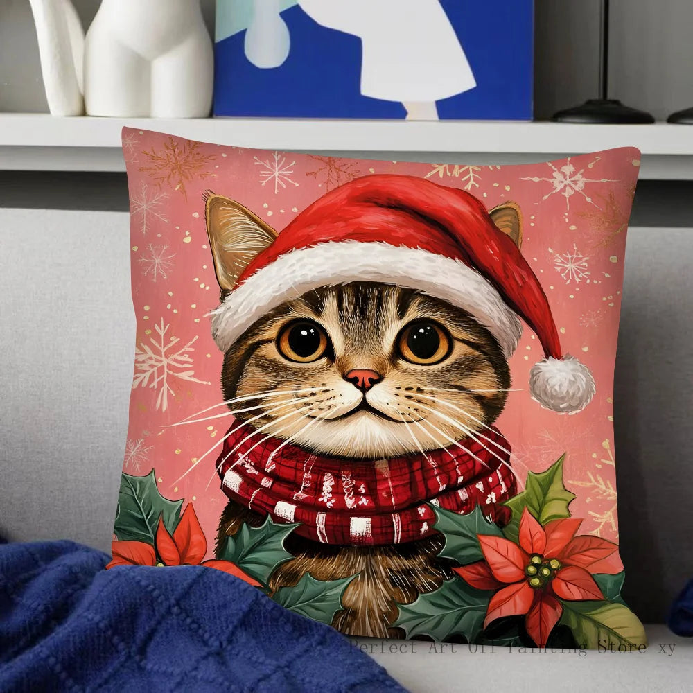 Christmas Cat Pillow Case Fashion Square Pillowcase Bedroom Sofa Room Ins Decoration Leisure Cushion Cover 40x40