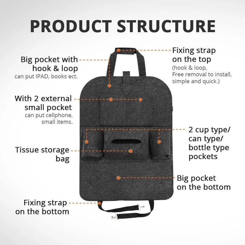 Choice Universal Rücksitz Organizer- Filz 6 Taschen 40x30cm