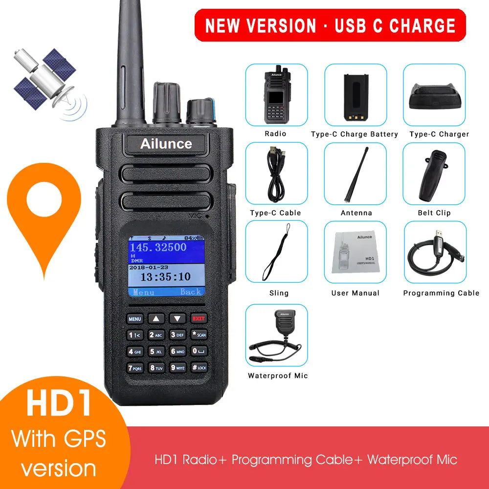 Ailunce HD1 DMR Digital Walkie Talkie Ham Radio Long Range Amateur Two-Way Radio Walkie-talkie GPS VHF UHF Dual Band Transceiver