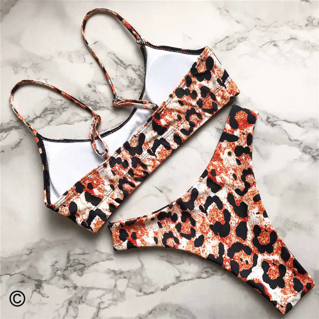 14 Farben S-XL Elegant Leopard Bikini: Varleinsar Wire-Free Low Waist Brasilianischer - Zweiteilig Beach Style Polsterung Leopard-Muster
