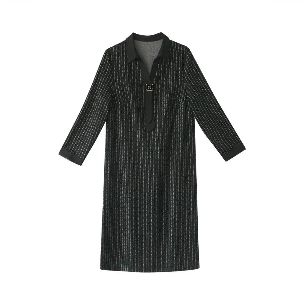 Your Wife's Plus Size Women's Dress for Spring and Autumn High-end Mothers Covering Flesh and Slimming Bottom Layer Shirt