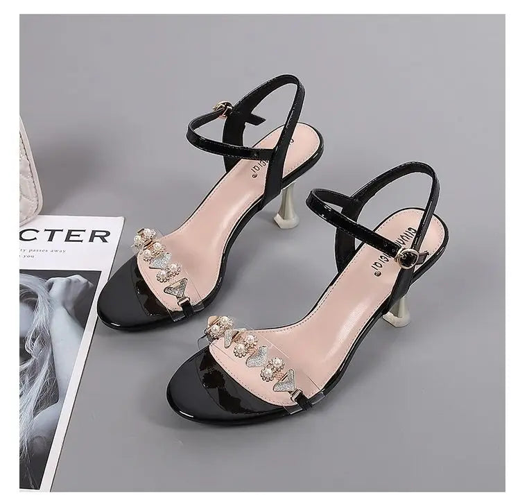 Elegant Sandals Ladies 2023 Shoes for Women Sandals Summer 2023 Fashion Crystal Transparent Thin High Heels Sandals Female 35-40