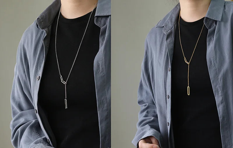 Colier cu pandantiv geometric în formă de Y pentru femei - oțel inoxidabil placat cu aur de 18K - bijuterii de petrecere hip hop cu personalitate la modă