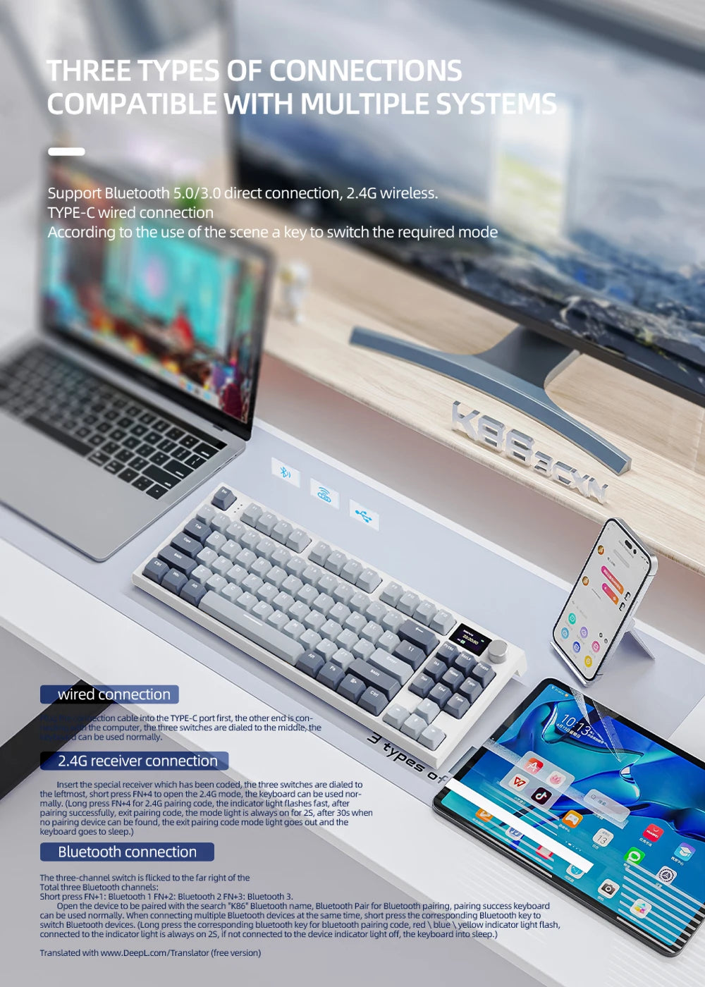 Gaming Tastatur 2025 - K86 Wireless Hot-Swappable Mechanical Keyboard