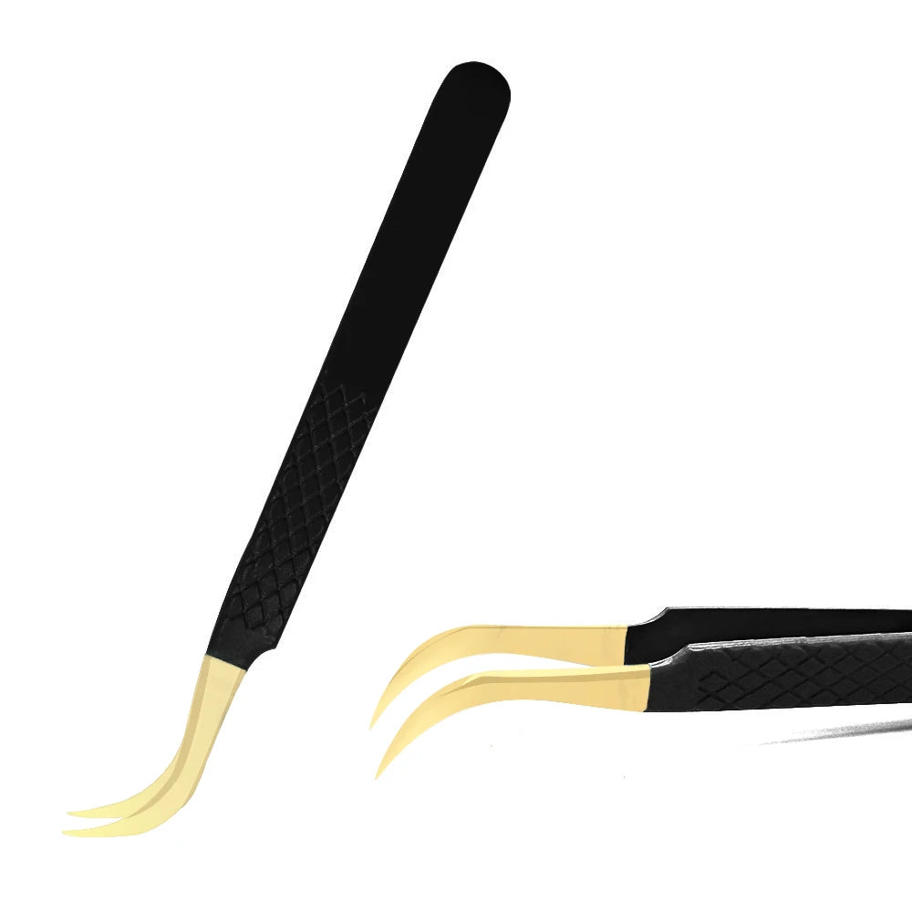 Eyelash Tweezer Black Stainless Steel Superhard Precision Anti-Static Tweezers Grafting Lashes Extension Supplies Makeup Tools