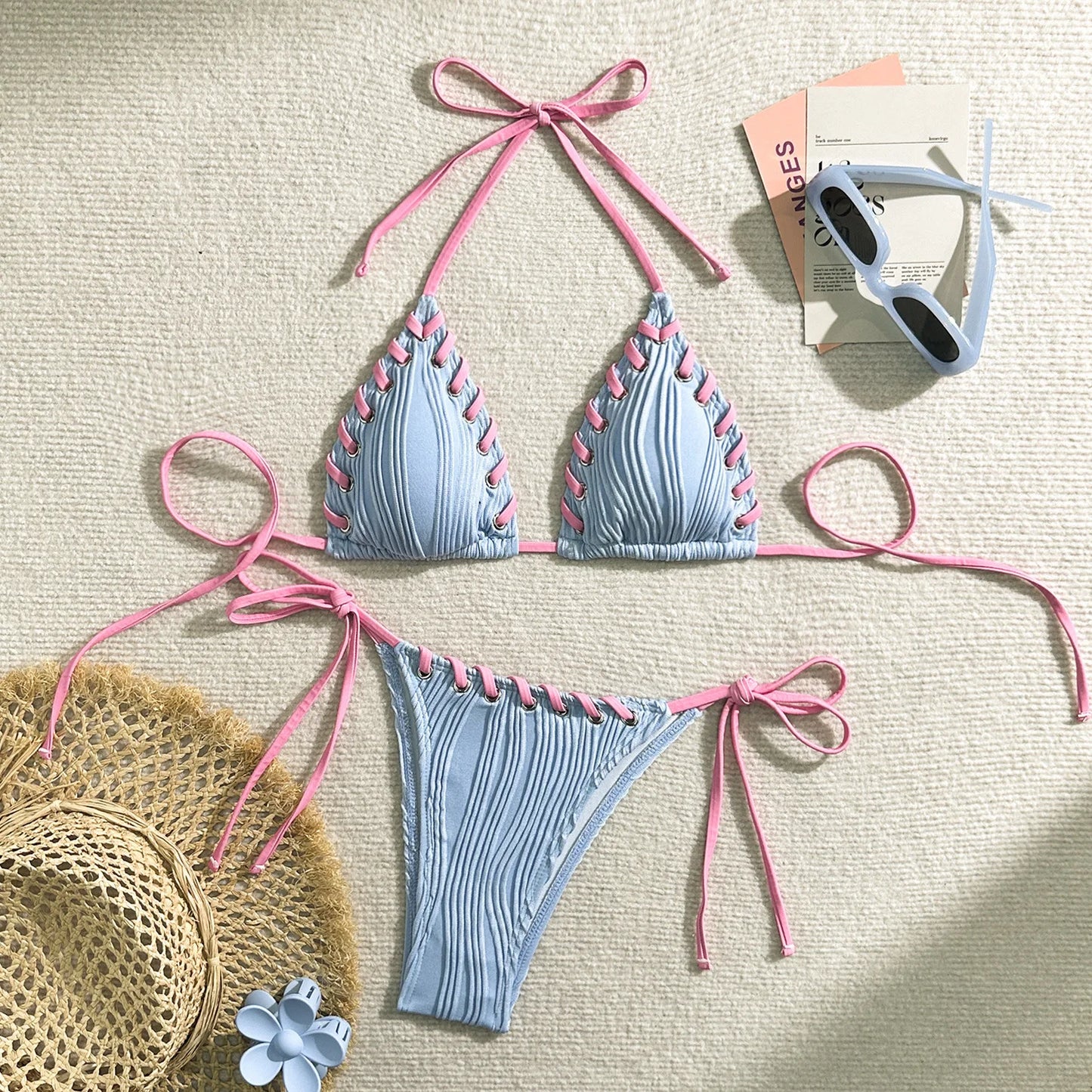 Elegant Bikinis Nylon Spandex Wire-Free Support Low Waist Brasilianischer Bikini Set